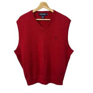 Ralph Lauren Polo Golf Sweater Vest Men’s XL Vintage Red Made In USA Cotton Knit